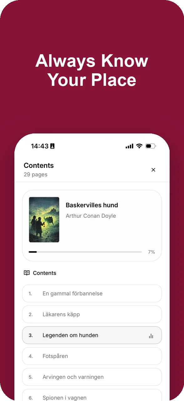 Chapter contents screen