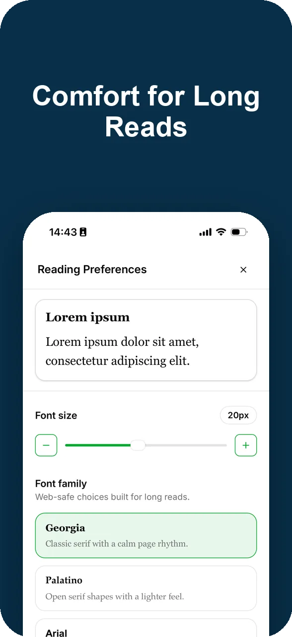 Reading preferences screen